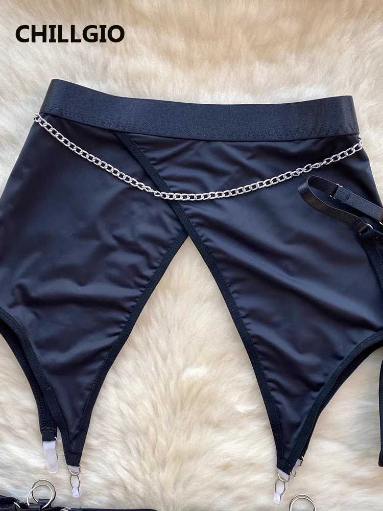 LLGIO Women Chain Sexy Bra Briefs Suits Fashion Three Pieces Bra Underpants Outfit Bodycon Sexy Solid Push Up Lingerie SetsXJ241205