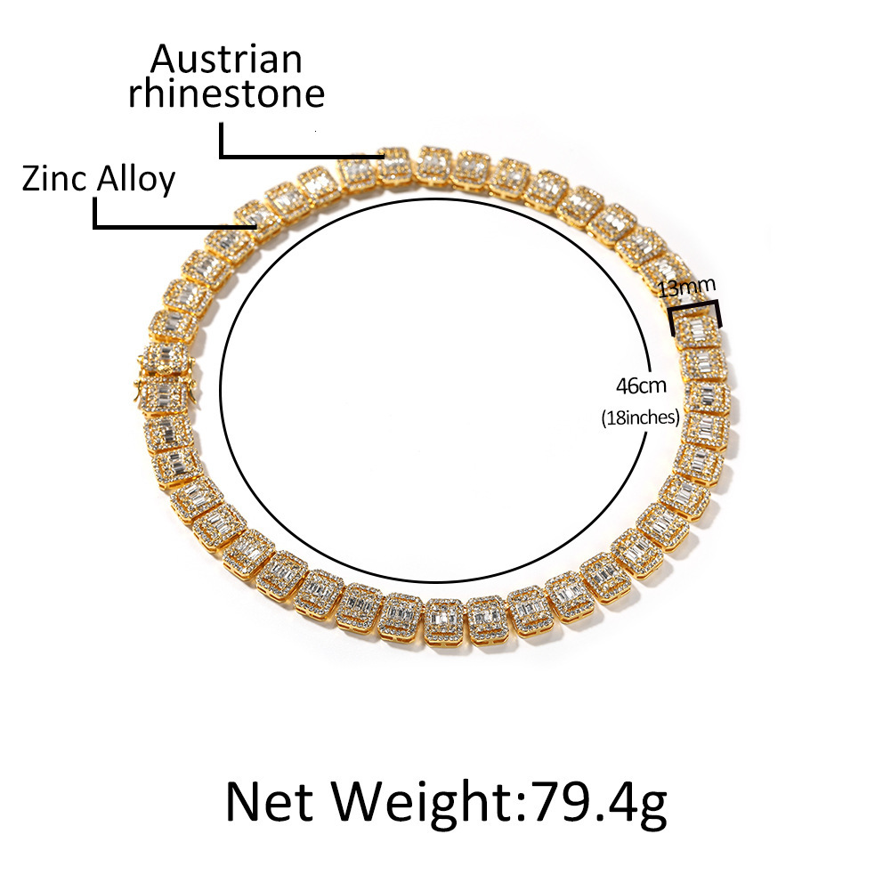 13mm Hip Hop Baguette Tennis Chain Full Crystal Necklace Choker Diamond Nine Palace Chain Wolf Tide Fashion Collar Iced Out Diamond Bijoux Mens Neckla