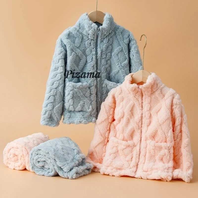 Pajamas Purple Girls Flannel Warm Pajamas Sets Childrens Sleepwear Homewear Winter Kids Clothes Zipper Cozy Nightwear Teen Pajamas H241205