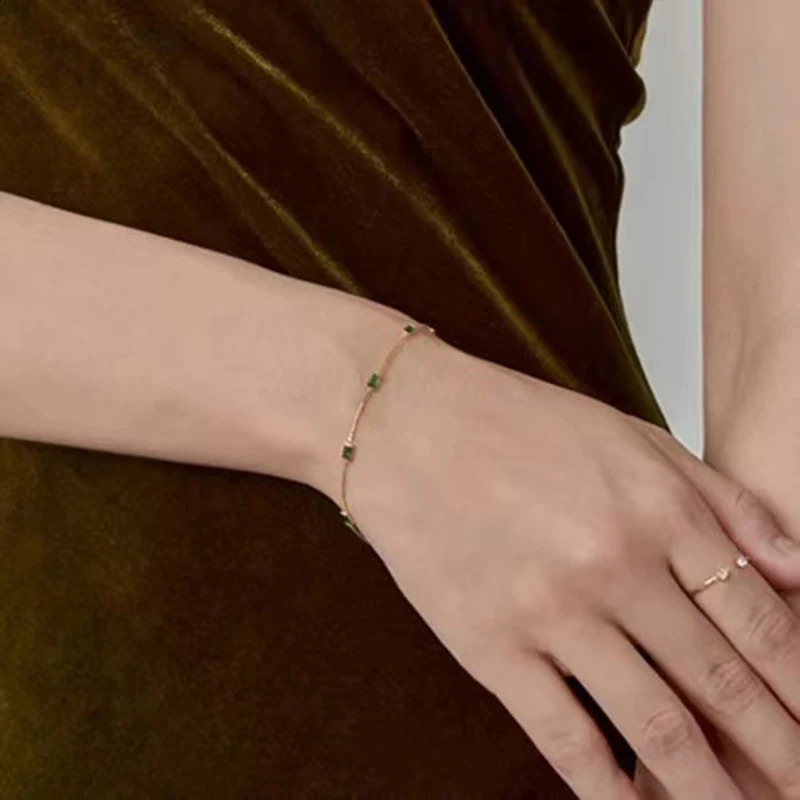 925 Sterling Silver Green Zircon Bracelet Temperament Charm Ladies Birthday Party Gift Exquisite Jewelry 241122
