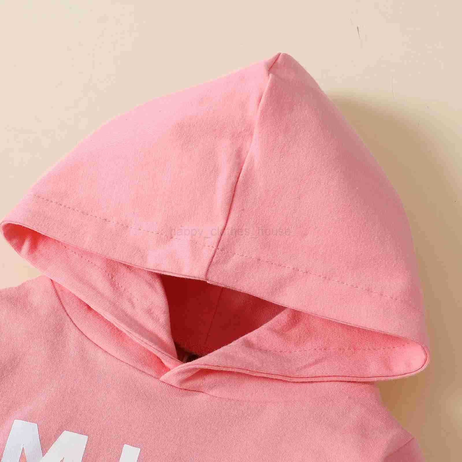 0-2 Year Old Newborn Baby Girls Spring and Autumn Hooded Letter Printed Long Sleeve Pants Fashion SetXJ241205