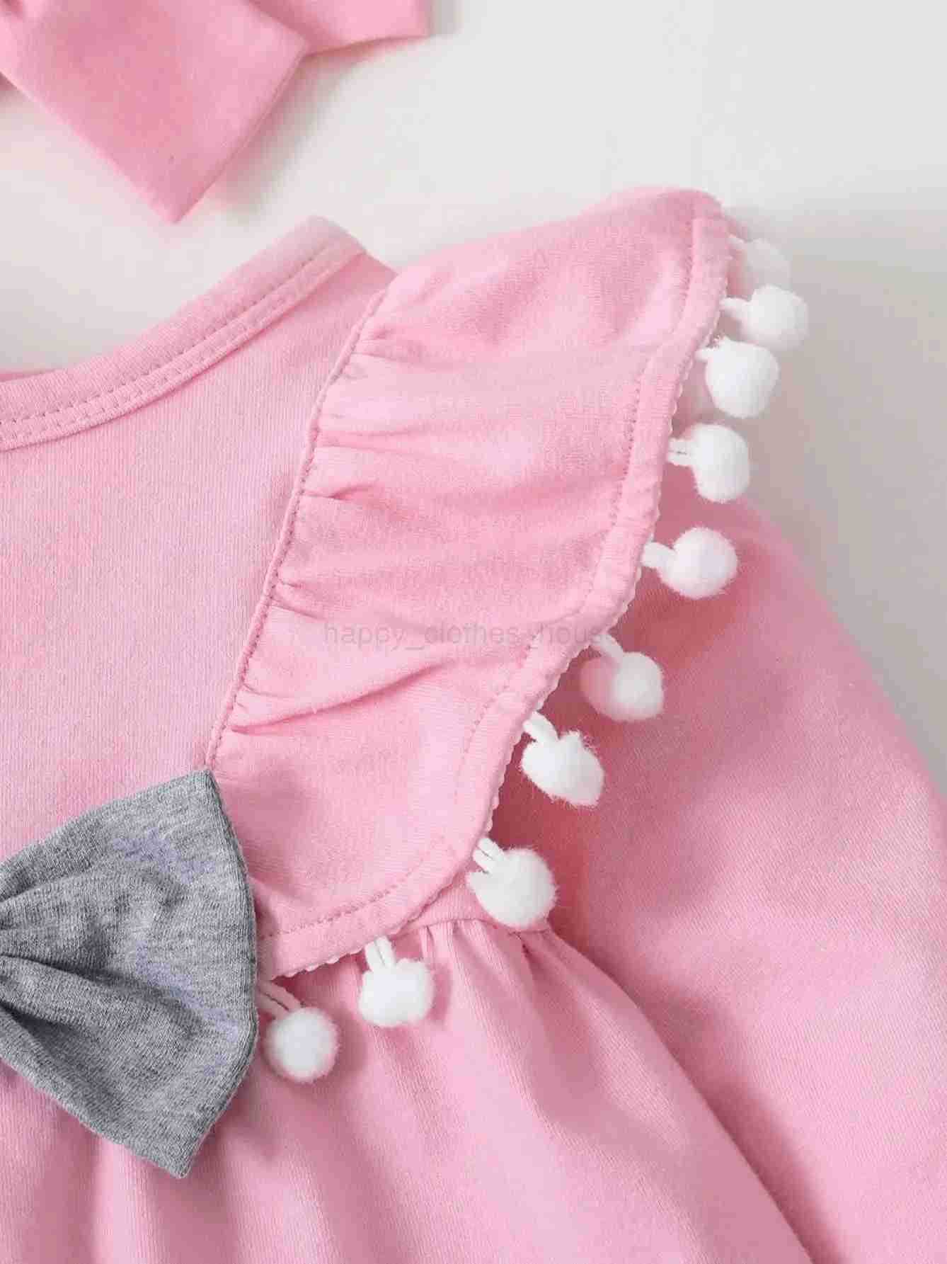 0-2 Year Old Newborn Baby Girl Spring and Autumn Round Neck Long sleeved Dress with Solid Color Pants Fashion SetXJ241205