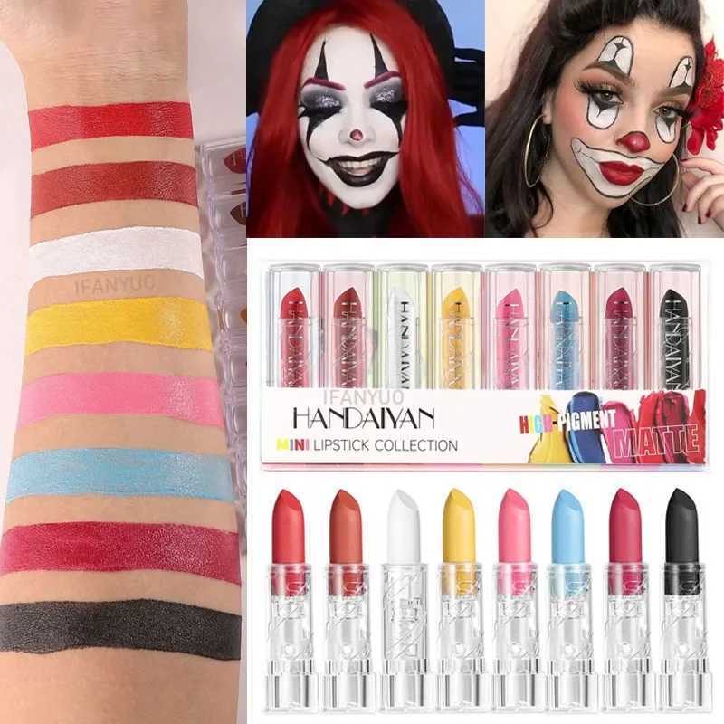 8PCS Halloween Matte Lipstick Set Dark Black Vampire Yellow Creative DIY Halloween Makeup Velvet Lipsticks Face Body PaintingXJ241205
