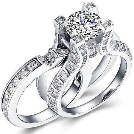 Vintage High Caen Diamond Promise Ring Set Platinum Engagement Ring Mens Anniversary Party Jewelry W241205