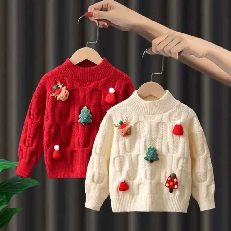 2024 Winter Christmas Knitted Sweater Childrens Fashion Cute Holiday Sweater Warm Edition Outdoor Clothing Suede Navide o W241205