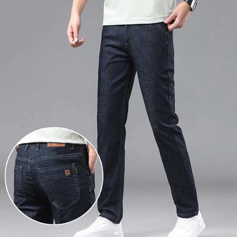 Summer thin mens denim jeans regular fit high waist straight elastic business pants high-quality newcomer brand Trouser W241205