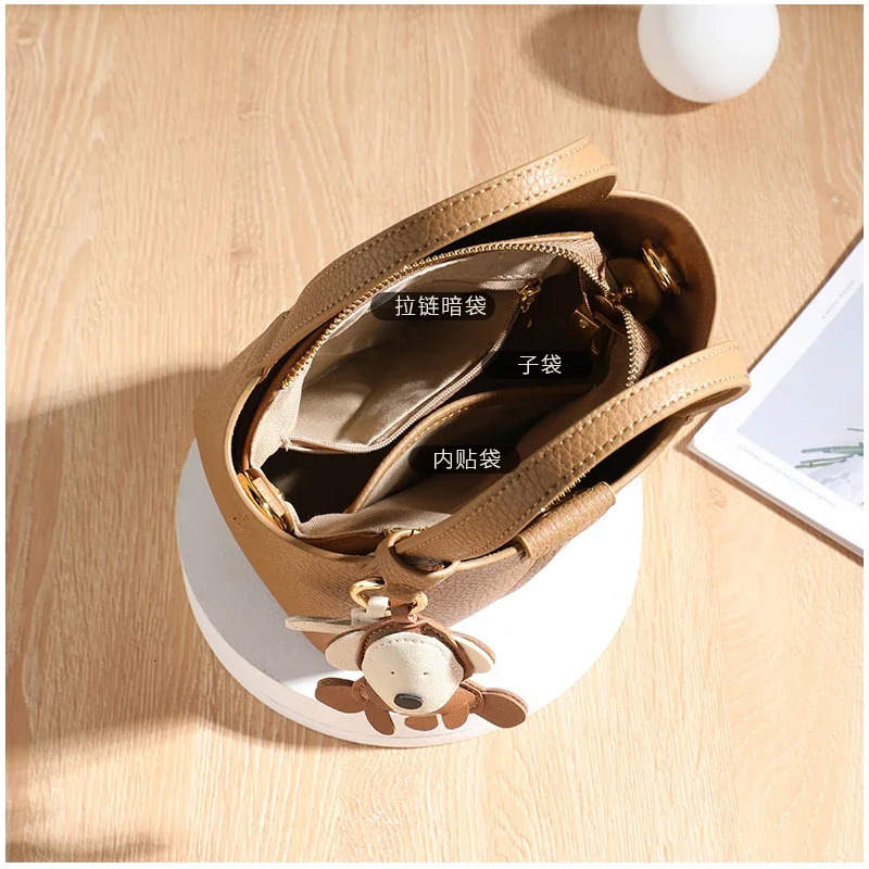 Womens Cowhide Genuine Leather Small Shoulder Bag y ner Handbags Ladies Bucket Tote Crossbody Mini Bags for Female 241204