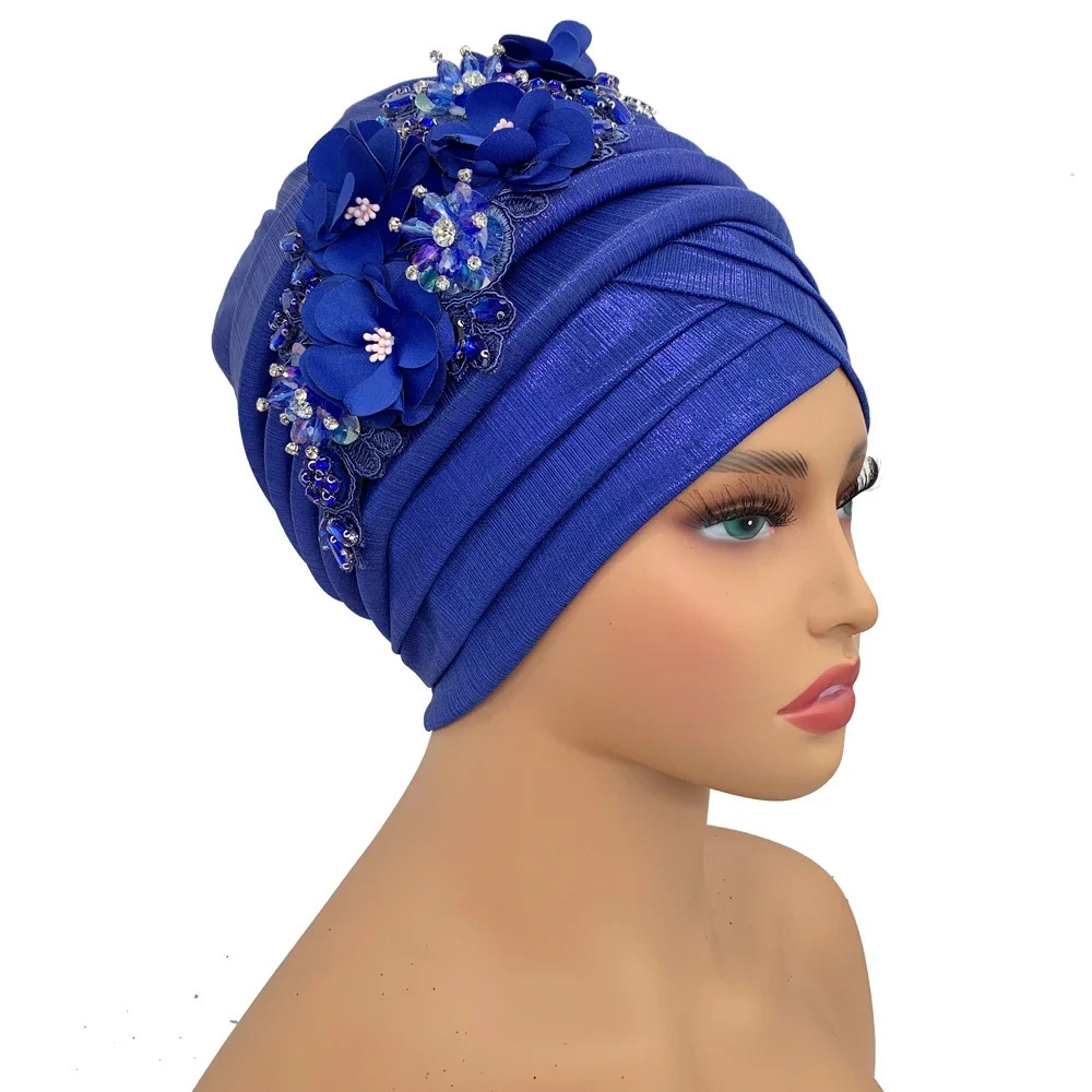Nigeria Auto Gele Headtie Already Made Wedding Geles Female Head Wraps with Diamond Flower 2024 African Womens Turban Cap 241205