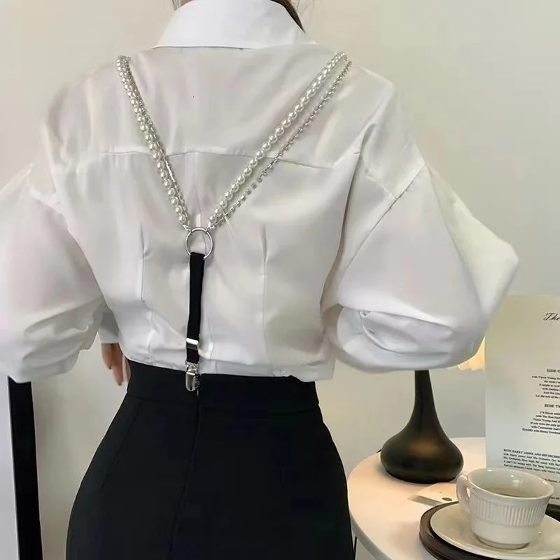 Slim Skinny Pearl Chain Decoration Strap Entrainment Female Elastic Women Suspenders For Outer Wear 241122