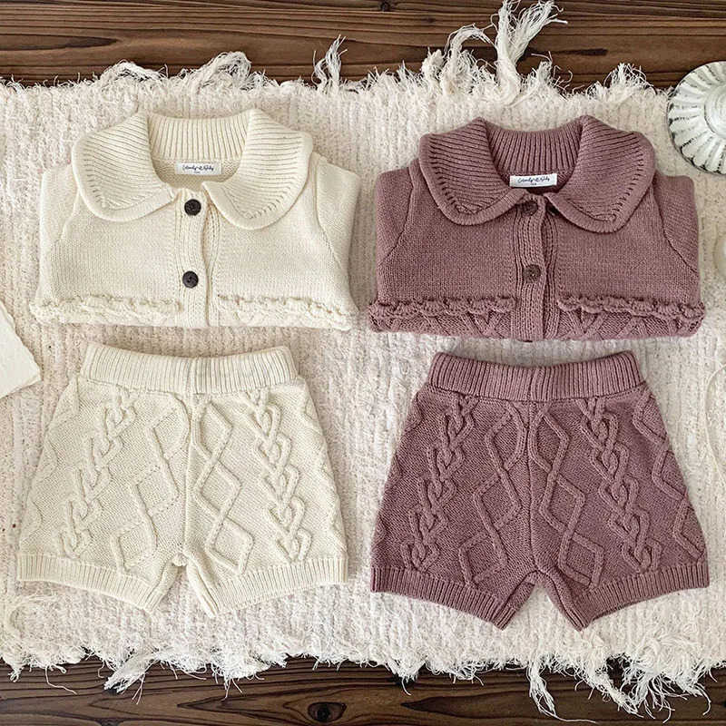 2024 New Autumn Infant Baby Girls Clothing Set Long Sleeved Solid Color Knitted Cardigan+Shorts Toddler Baby Girl Clothes SuitXJ241205