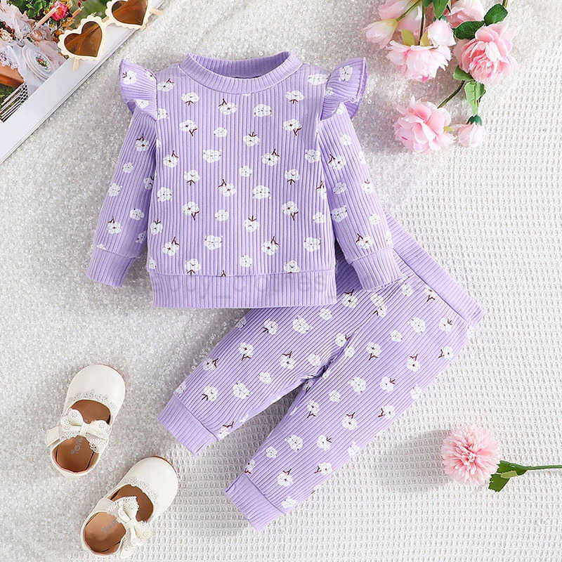 Baby Set For Kid Girl 3-24 Months Floral Long Sleeve T-shirt Long Pants Outfit Toddler Infant Clothing Set For Newborn Baby GirlXJ241205
