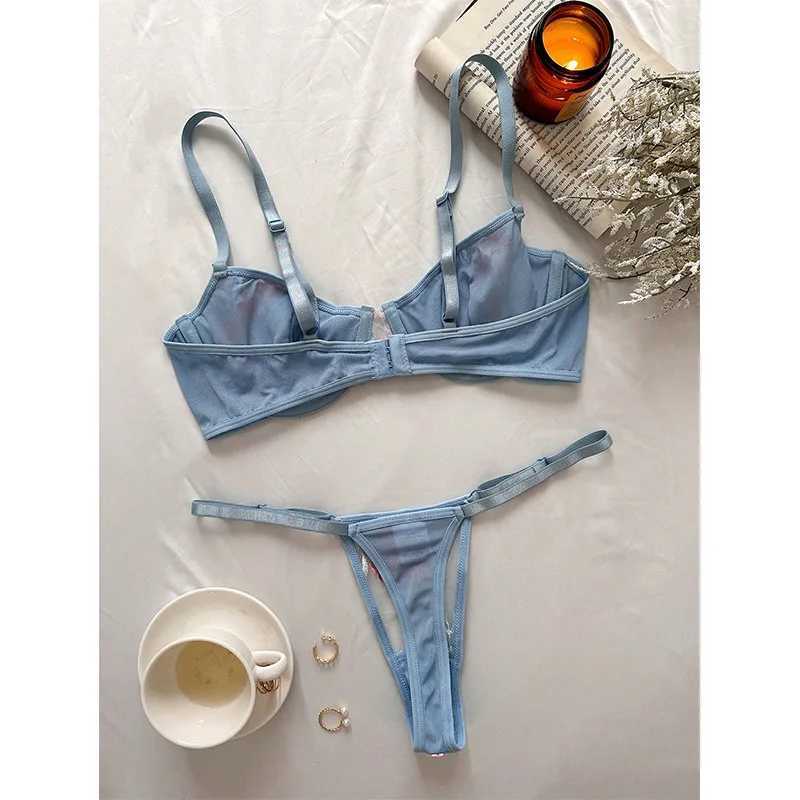 Sexy Underwear Women Set Push Up Bra Panty Sets Fancy Lingerie Ultra Thin Embroidery Sexy Lingerie Bh Mesh Three-Point UnderwearXJ241205