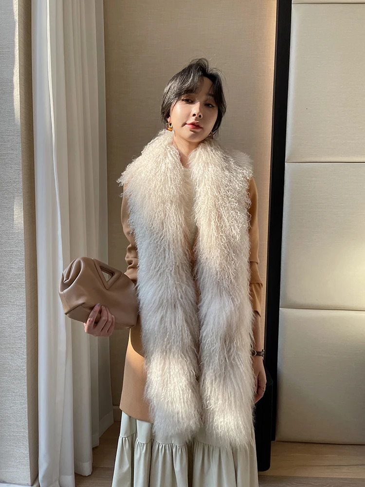 ZDFURS * Korean high-quality Mongolian fur Xizang sheepskin double-sided full leather long leather fur collar thick leather 241205