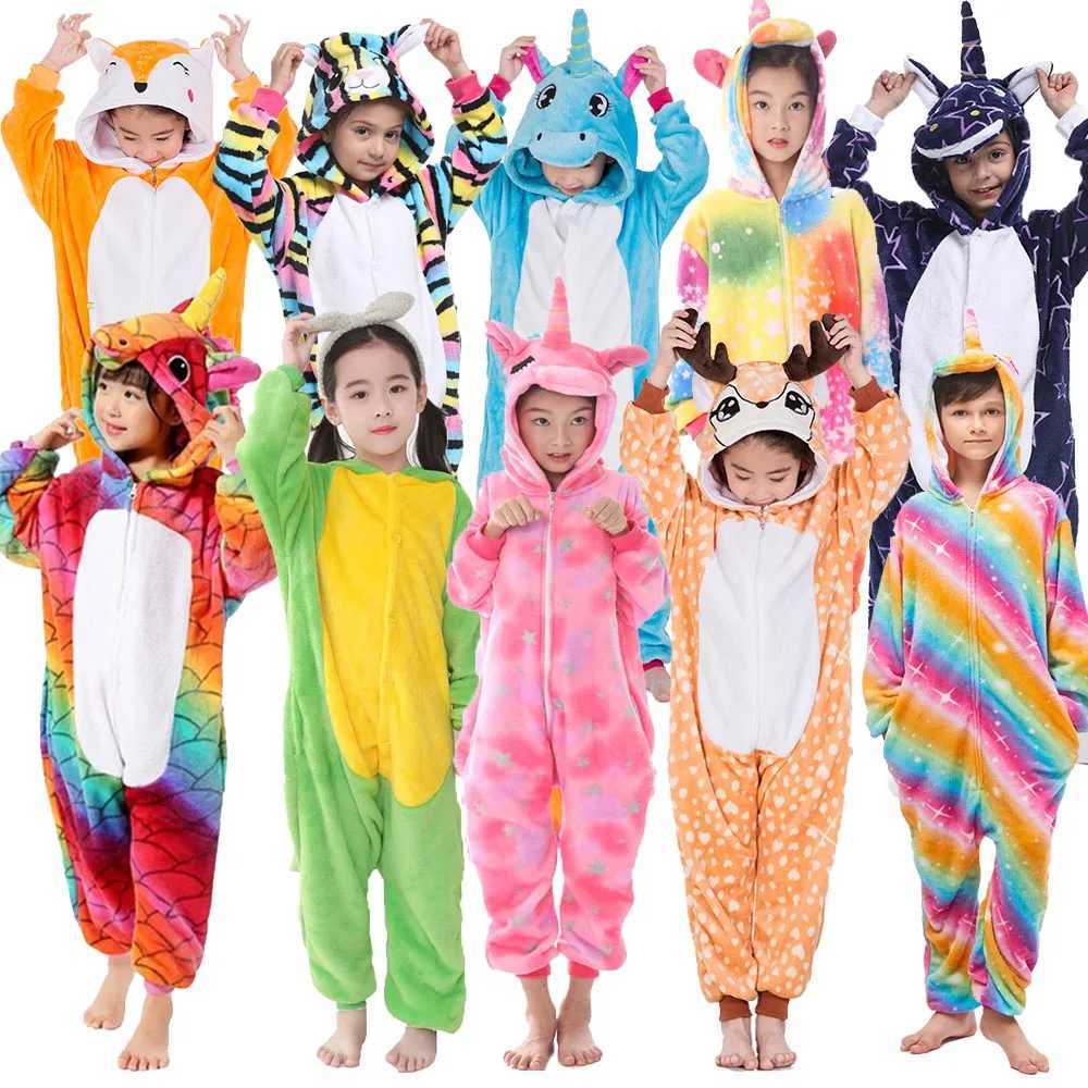 Pajamas Kigurumi Fox Panda Dinosaur Pajamas for Kids Girl Sleepwear Onesie Winter Boys Pyjamas Jumpsuit Animal Cosplay Costumes H241205