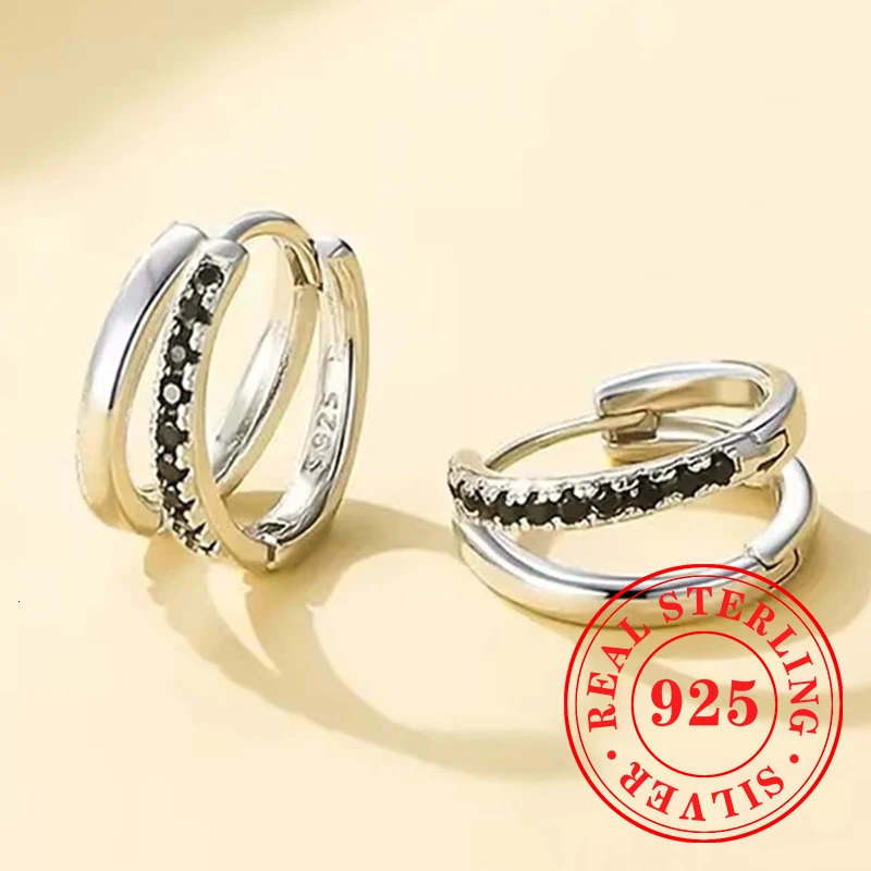 Huitan Novel Fork 925 Pure Silver Ring Earrings Womens Black CZ Versatile Accessories Shining Wedding Band Jewelry 241205