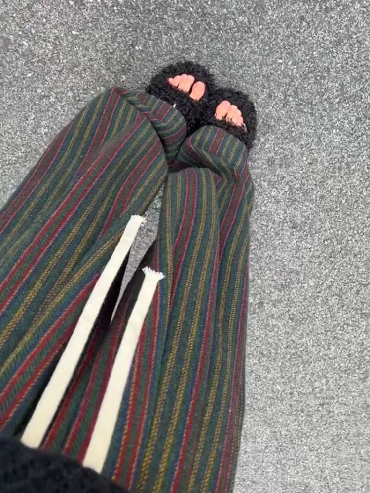 2024 Vertical Stripe Wide Leg Trousers Casual Harajuku Women Drawstring Pants Vintage Y2k Aesthetic Grunge Loose Pocket Pantalon 241204