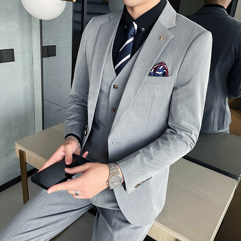S7112Men's suit Korean style groom dress solid color casual three-piece suit four seasons