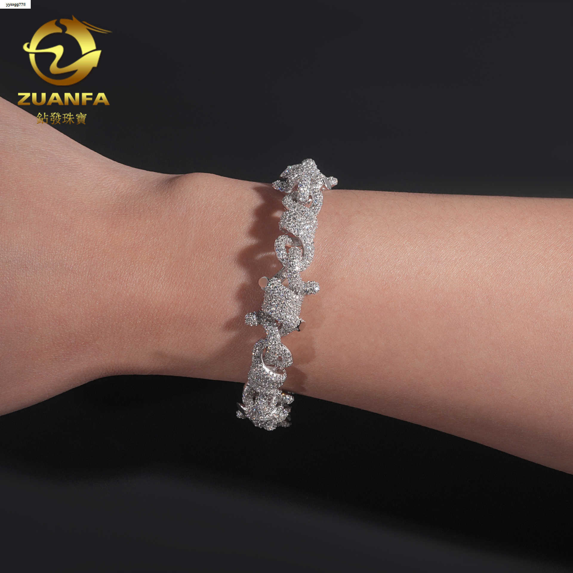 Diamond Hair Trade Straight S925 Silver Moissanite Fried Dough Twists 8-shaped Cuban Bracelet 15mm Male Personality