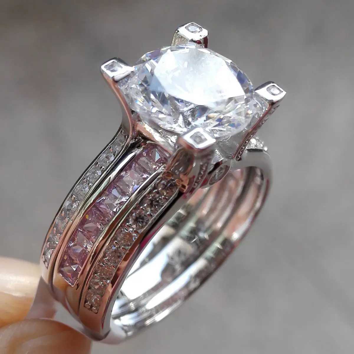 Vintage High Caen Diamond Promise Ring Set Platinum Engagement Ring Mens Anniversary Party Jewelry W241205