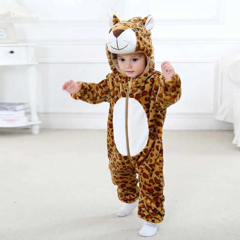 Pajamas Leopard Romper Baby Warm Jumpsuit Boy Girl Winter Outfit Halloween Animal Suit Funny Cute Onesie Festival Pajama Party Clothes H241205