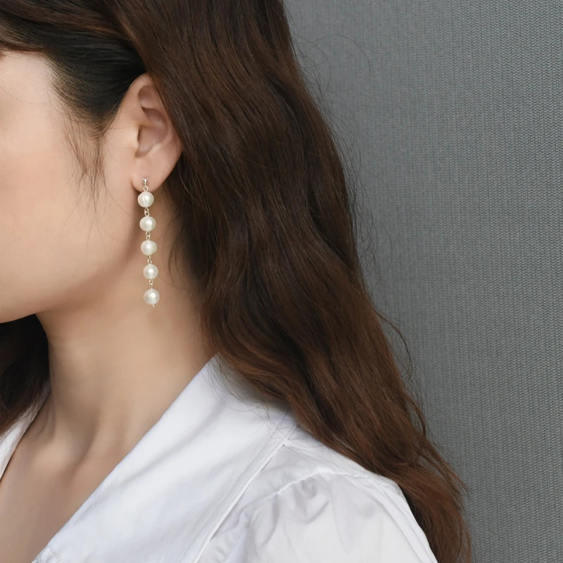 ASHIQI Natural Freshwater Pearl Long Earrings 925 Pure Silver Womens Wedding Jewelry Gift 241205