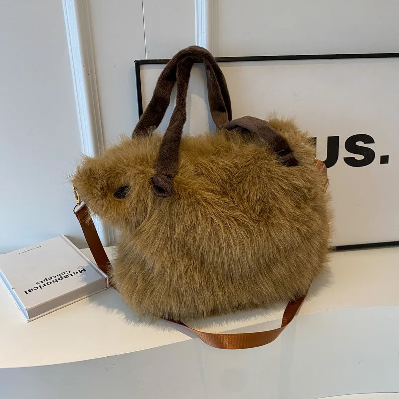 Winter Cute Plush Handbag Cross Body Bag Womens Shoulder Bag 2024 Womens High Capacity Soft Fur Handbag 241205