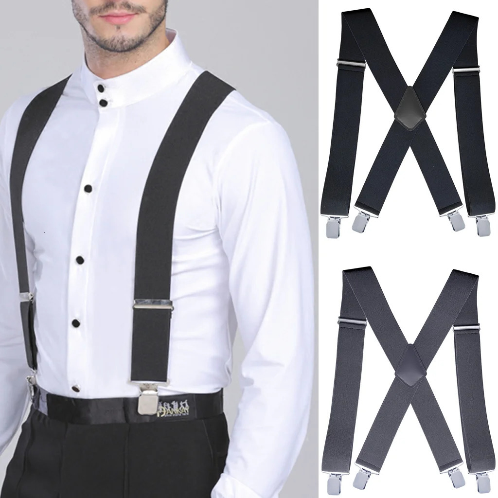 Suspenders for Men Work Heavy Duty Big and Tall 35cm Wide X Back with 4 Strong Clips Adjustable Elastic Trouser Braces Straps 241122