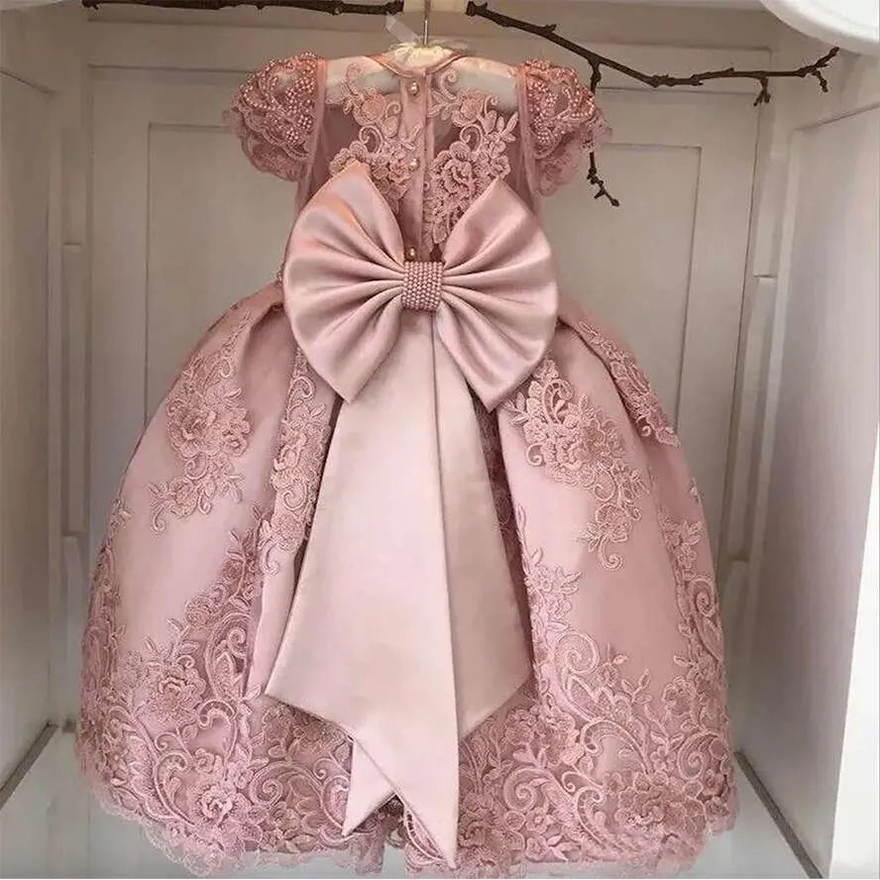 Flower New Cute Cheap Girl Dresses Blush Pink First Communion For Girls Ball Gown Cloud Beaded Pageant Gowns