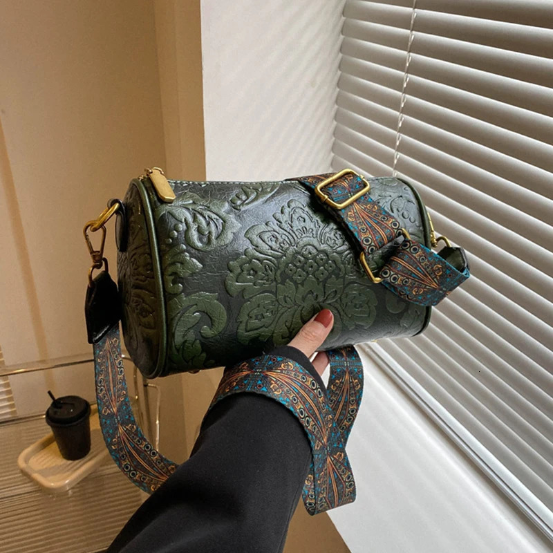 Ethnic Style Shoulder Bag PU Leather Boston Women Handbag Purse Fashion ner Crossbody Female Casual Travel Pillow 241204