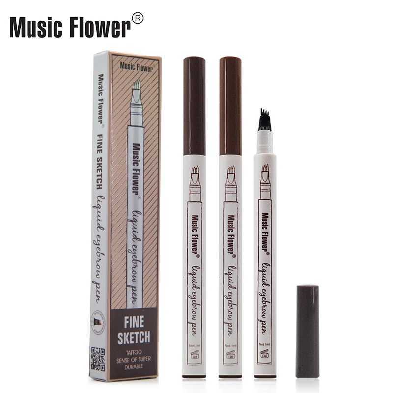 Music Flower Brand 4-color eyebrow pencil fine sketch liquid eyebrow pencil waterproof tattoo super durable eyebrow gelW241205