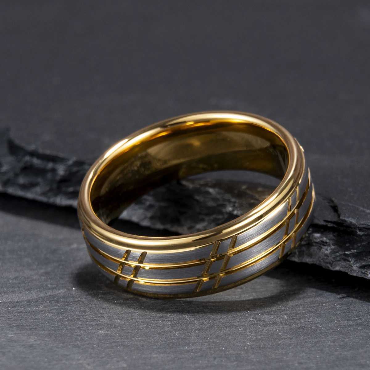 Tungsten Kaide ring womens 8mm fashionable gold groove wedding ring suitable for couples dating anniversaries comfortable fit W241205