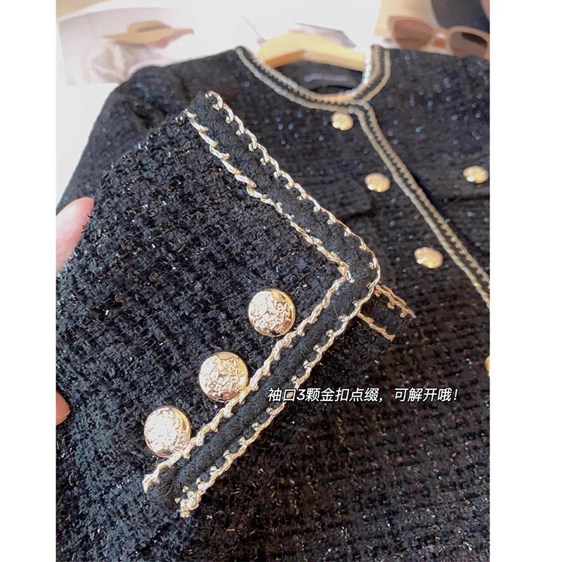 High end warm down cotton jacket perfume tweed womens bedding wool suit autumn O neck jacket 241205