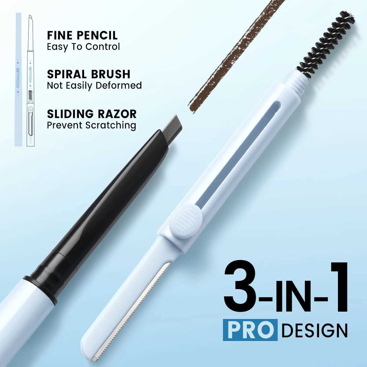 FOCLARURE 3-color eyebrow pencil waterproof and durable 3-inch ultra-fine triangular eyebrow makeup cosmetics W241205