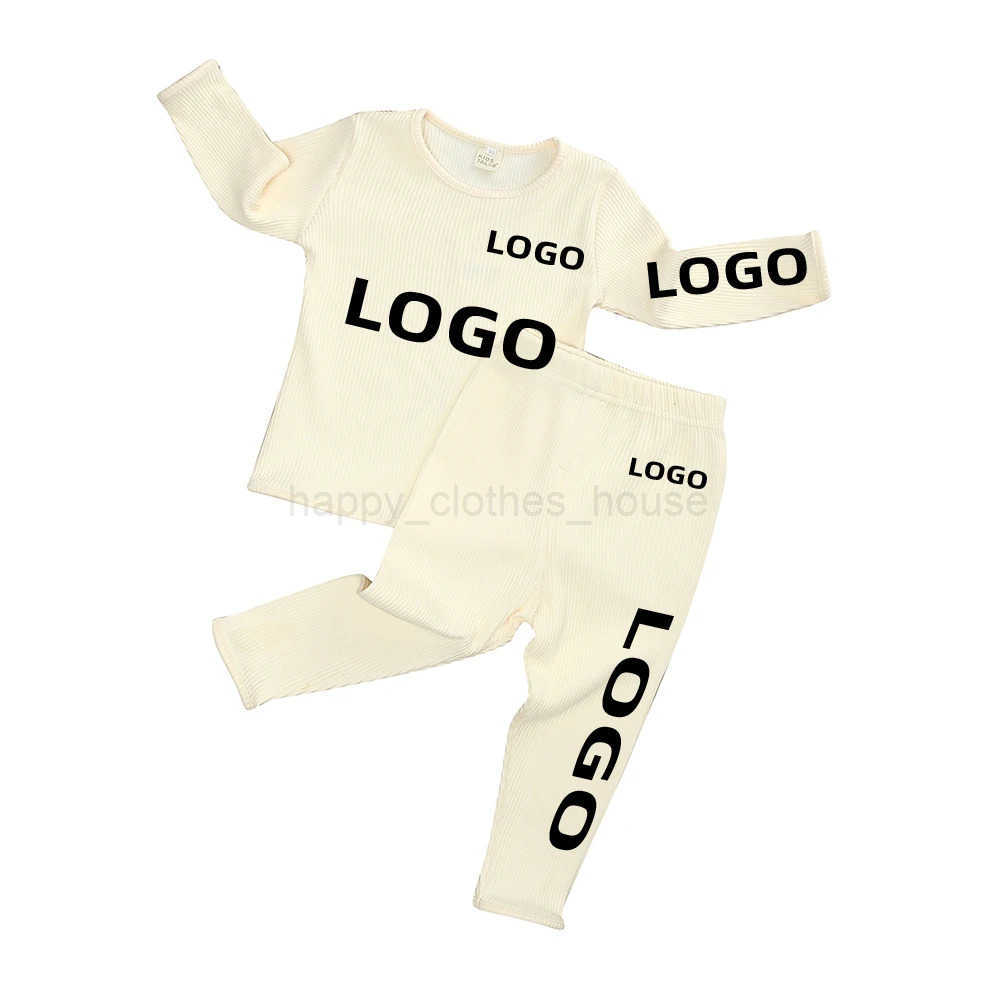 2024 Custom Winter Warm Kids Clothes Ribbed Knitting Pajamas Solid Cotton Casual Infant Set Baby Boy Girl Lounge SleepwearXJ241205