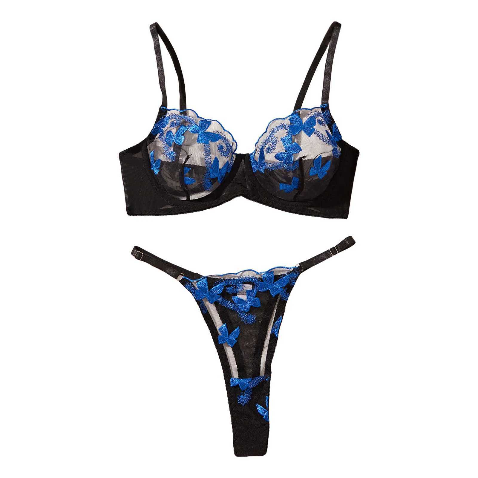 Foreign Trade In Europe And The United States Embroidered Butterfly Three Point Sexy See Through See-Through Sexy LingerieXJ241205