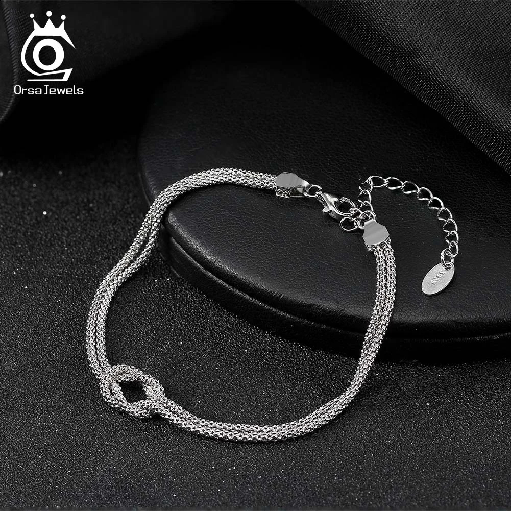 ORSA JEWELS Classic 14K Gold Double Layer Corn Chain Bracelet Fashion 925 Sterling Silver for Women Party Jewelry SB196 241122