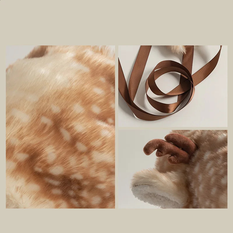 Christmas Deer Plush Lace Pulling Hat for Women Sweet and Cute Ants Keep Warm in Autumn and Winter Plush Ear Protection Headband 241205