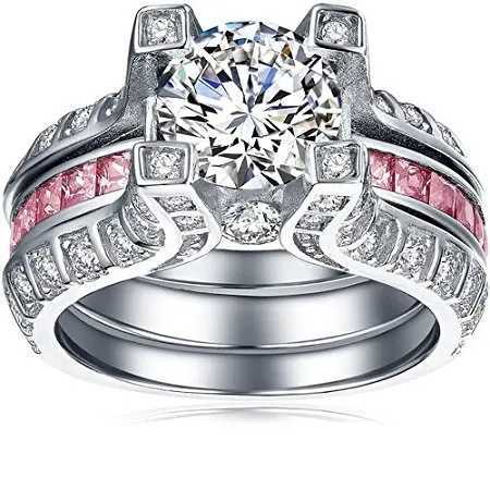 Vintage High Caen Diamond Promise Ring Set Platinum Engagement Ring Mens Anniversary Party Jewelry W241205