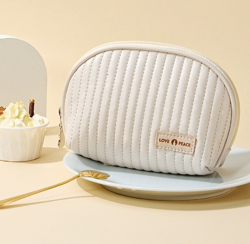 New Cream Cake Makeup Bag PU Large Capacity Waterproof Storage Bag Half Round Handheld Makeup Sorting and Storage Bag #9 swissmilitary