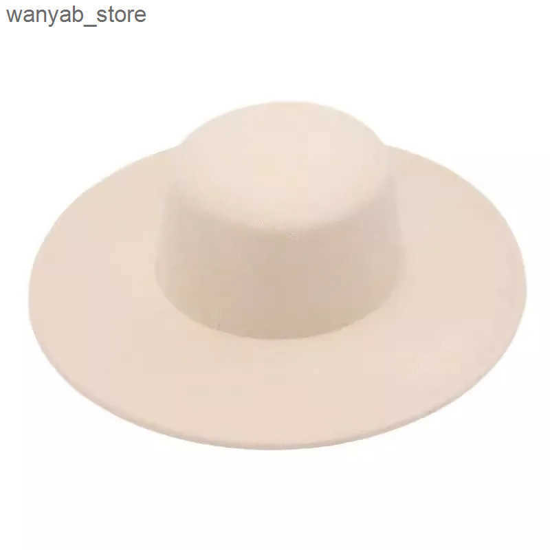 Cloches Autumn and winter flat top wool hat Big Brim Versatile Warm Windproof Felt hat Womens Jazz Hat French L240910