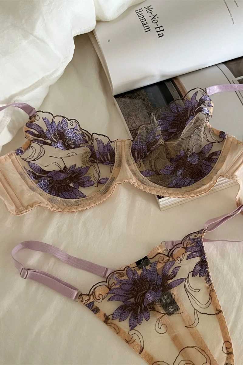 Embroidery thin of large breasts underwear sexy lace adjustment lingerie gathered hollow underwire womens braXJ241205