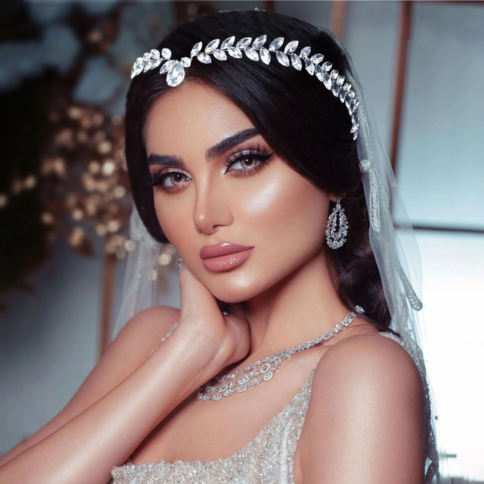 Crystal Bridal Headdress for Women Tiara Headband Girl Headwear Hair Ornament Gift Wedding Forehead 241122