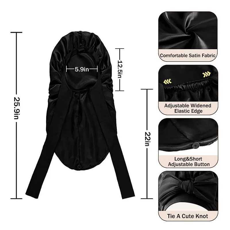 1Pcs Soft Silky Long Satin Bonnet For Natural Hair And Curly Hair Extra Large Size Hair C With Tie For Comfortable Night SleepXJ241205