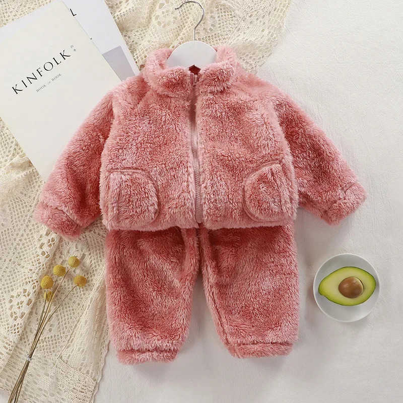 1-4 Years Baby Boy Girl Clothing Sets Autumn Fleece Sweatshirt + Trousers Toddler Kids Pajamas Warm Coat + Pant Baby Boy OutwearXJ241205