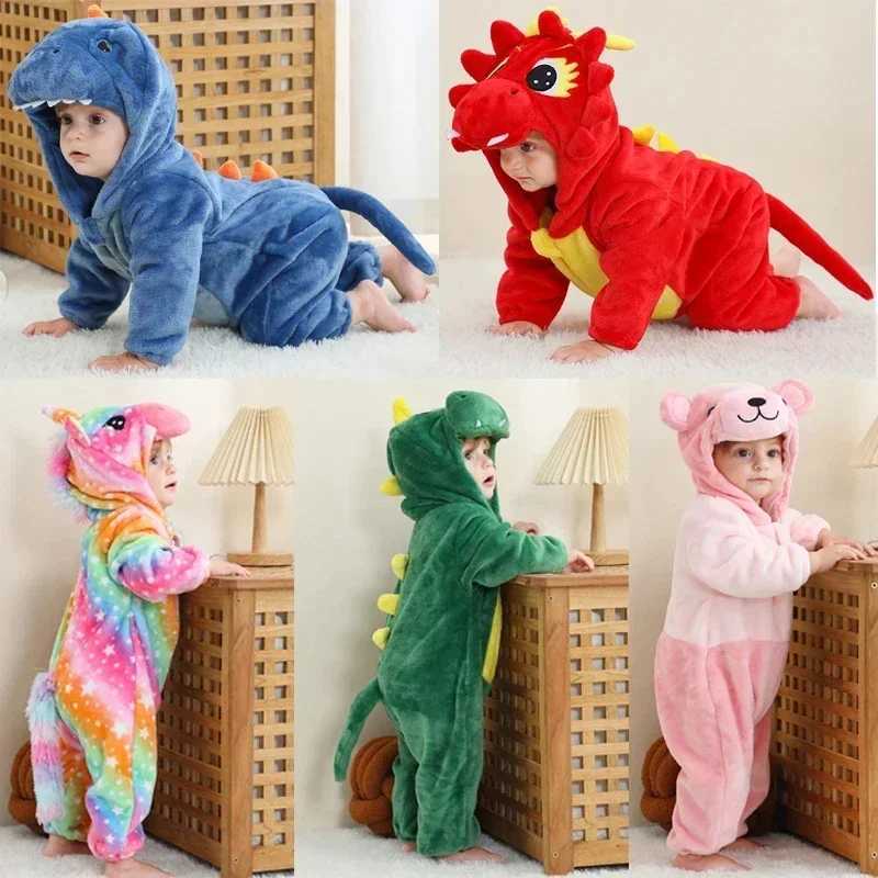 Pajamas Baby Kigurumi Dinosaur Animal Cosplay Costume Winter Warm Jumpsuit for Toddler Boys 1 to 2 3 4 Years Girl Outfits H2412051FAE