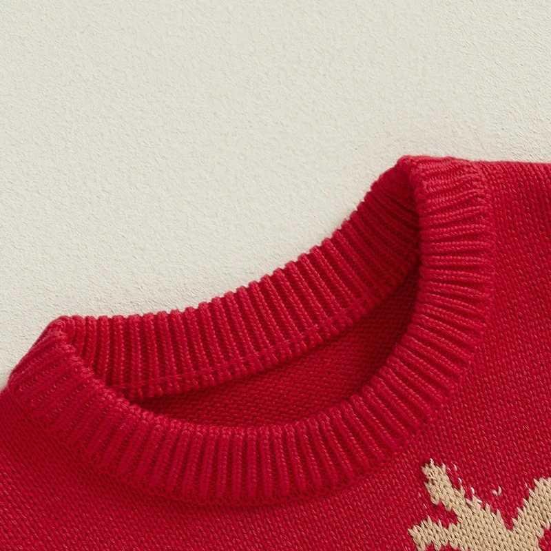 Baby boys and girls Christmas sweater casual long sleeved O-neck reindeer print knitted latte casual top childrens winter clothing W241205