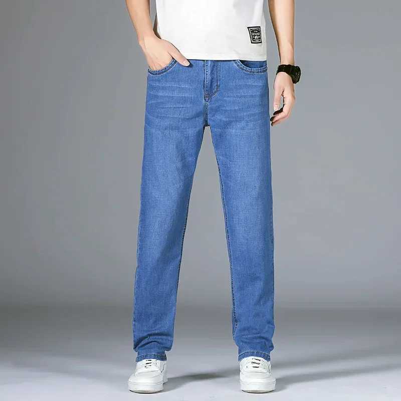 Mens pants office jeans mens classic blue black cotton stretch straight denim pants mens brand Trouser W241205