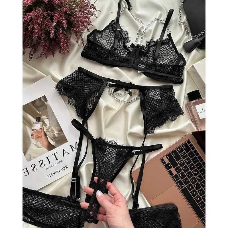 Lingerie Underwear Bras Sets Lace Garter Lingerie Women Intimates 2024 Underwire Bra And Panty Thongs Ladies Underwear SetXJ241205