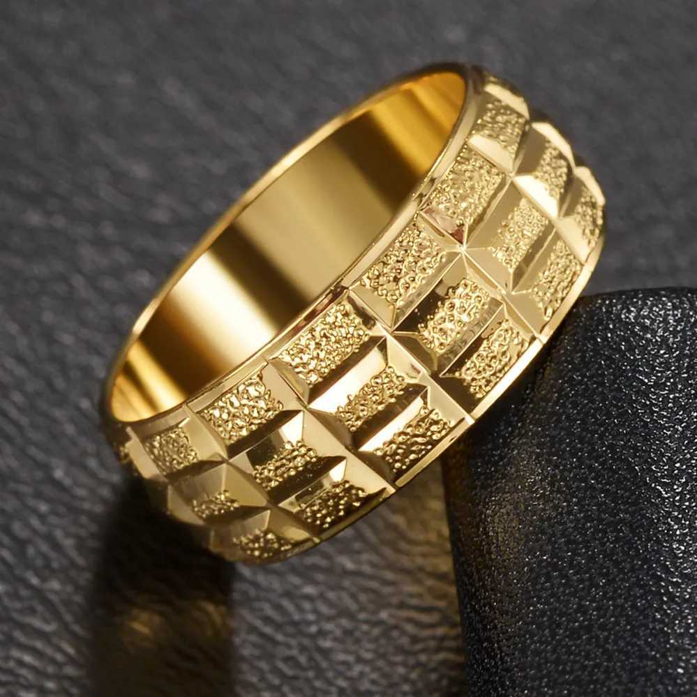 8mm Fashion Mens Ring Stainless Steel Gilded Irregular Wedding Ring Anniversary Classic Mens Party Gift W241205