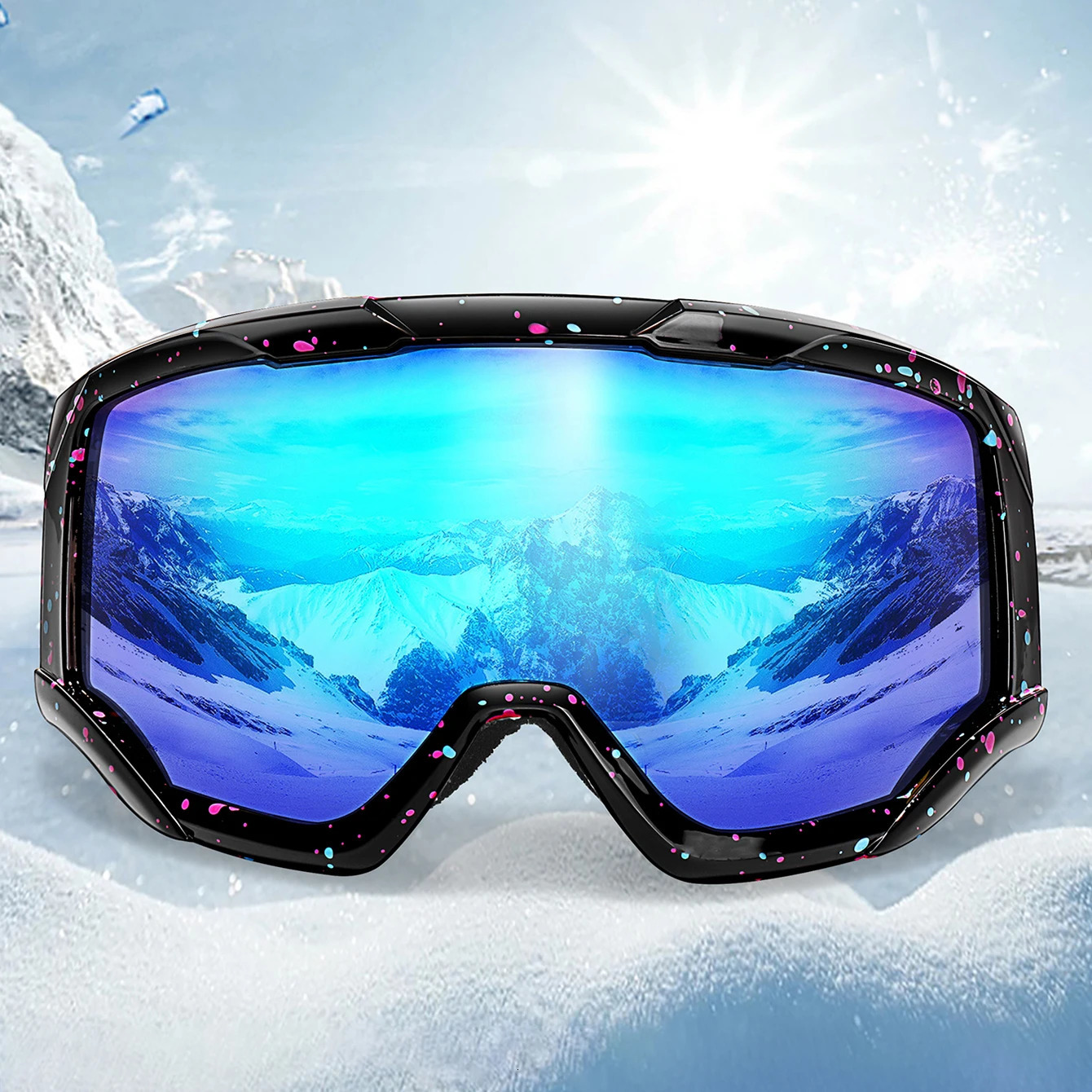 Snowboard Snowmobile Ski Goggles Outdoor Sport Windproof Double Layers Anti-fog UV400 Eyewer Big Ski Mask 241204